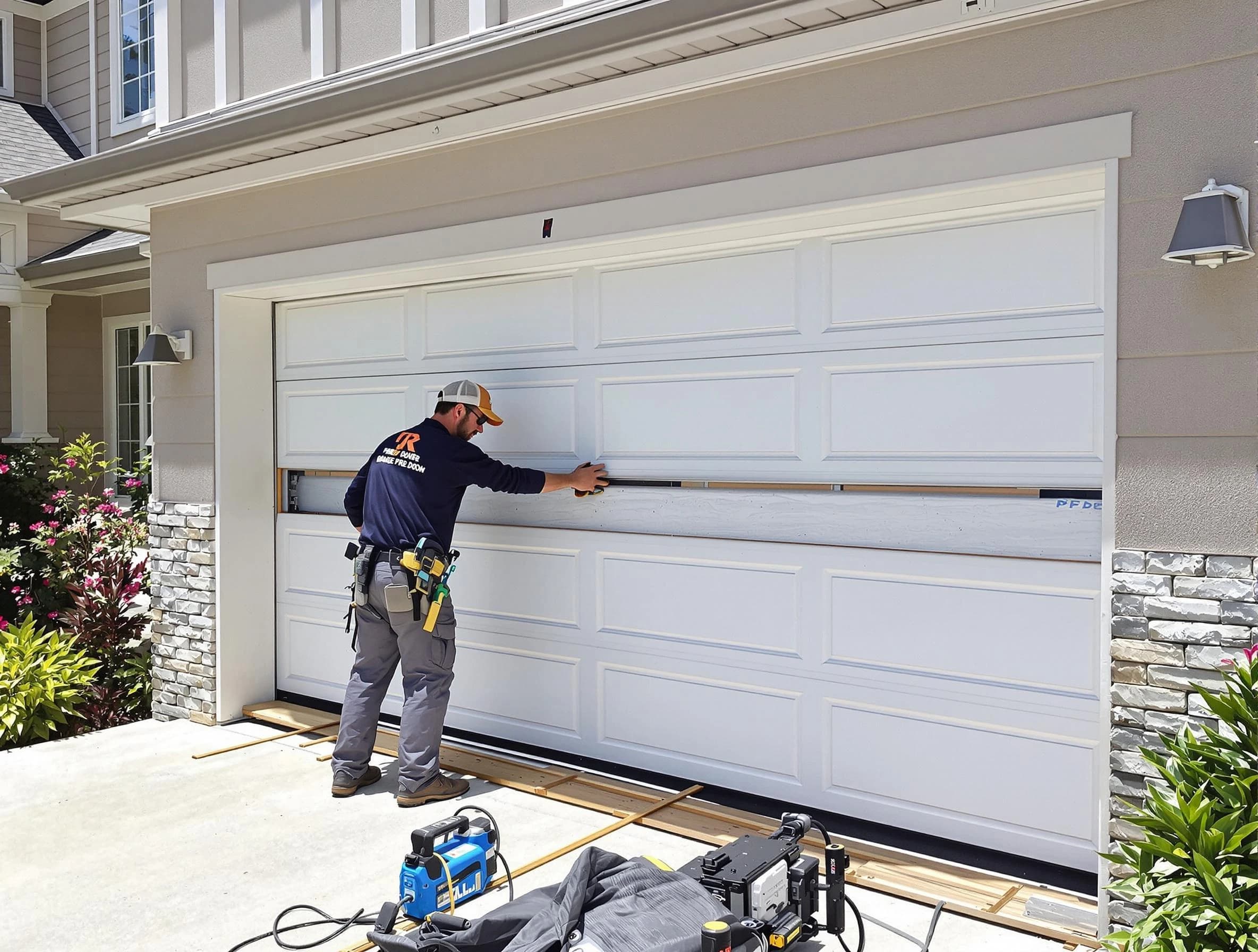 Greensburg Garage Door Repair team performing complete garage door replacement at Greensburg residence