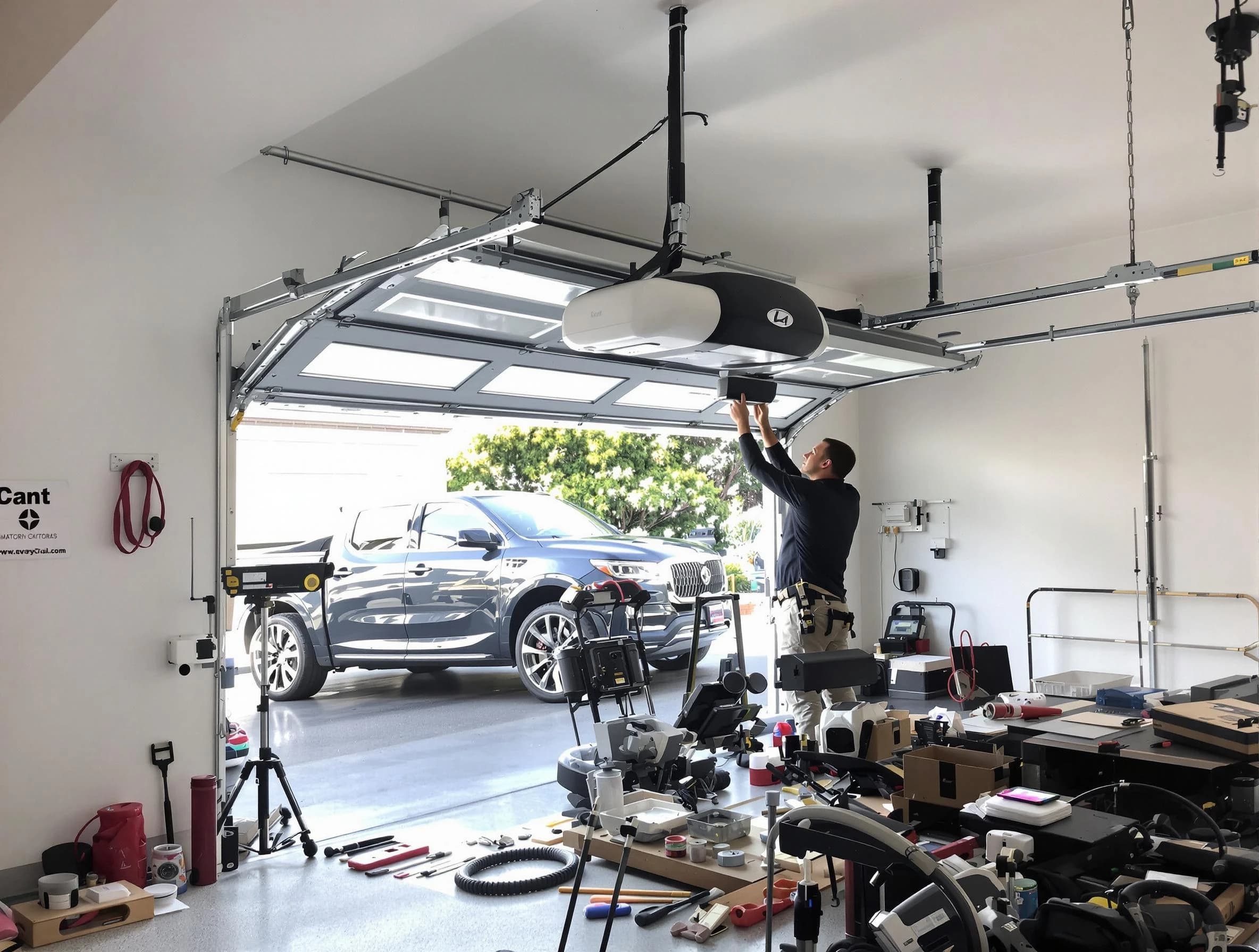 Greensburg Garage Door Repair specialist installing smart garage door opener system in Greensburg home