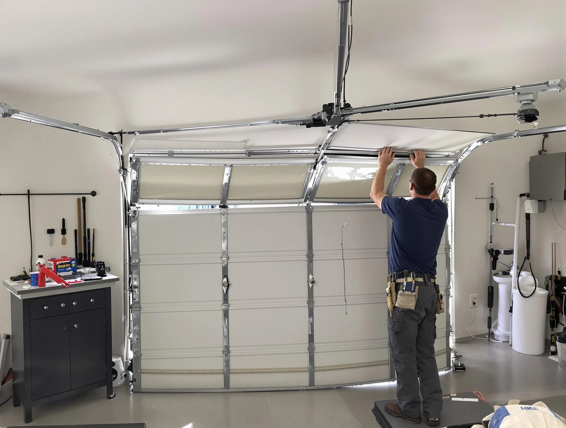 Greensburg Garage Door Repair specialist performing precise section replacement on Greensburg garage door