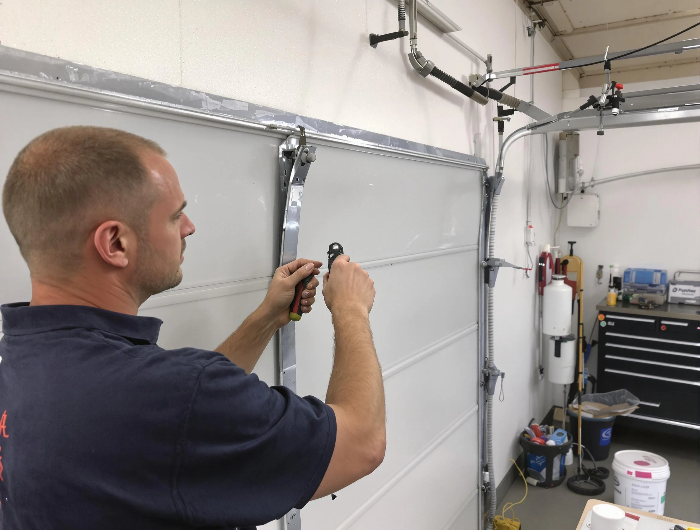 Before and after garage door dent repair by Greensburg Garage Door Repair in Greensburg