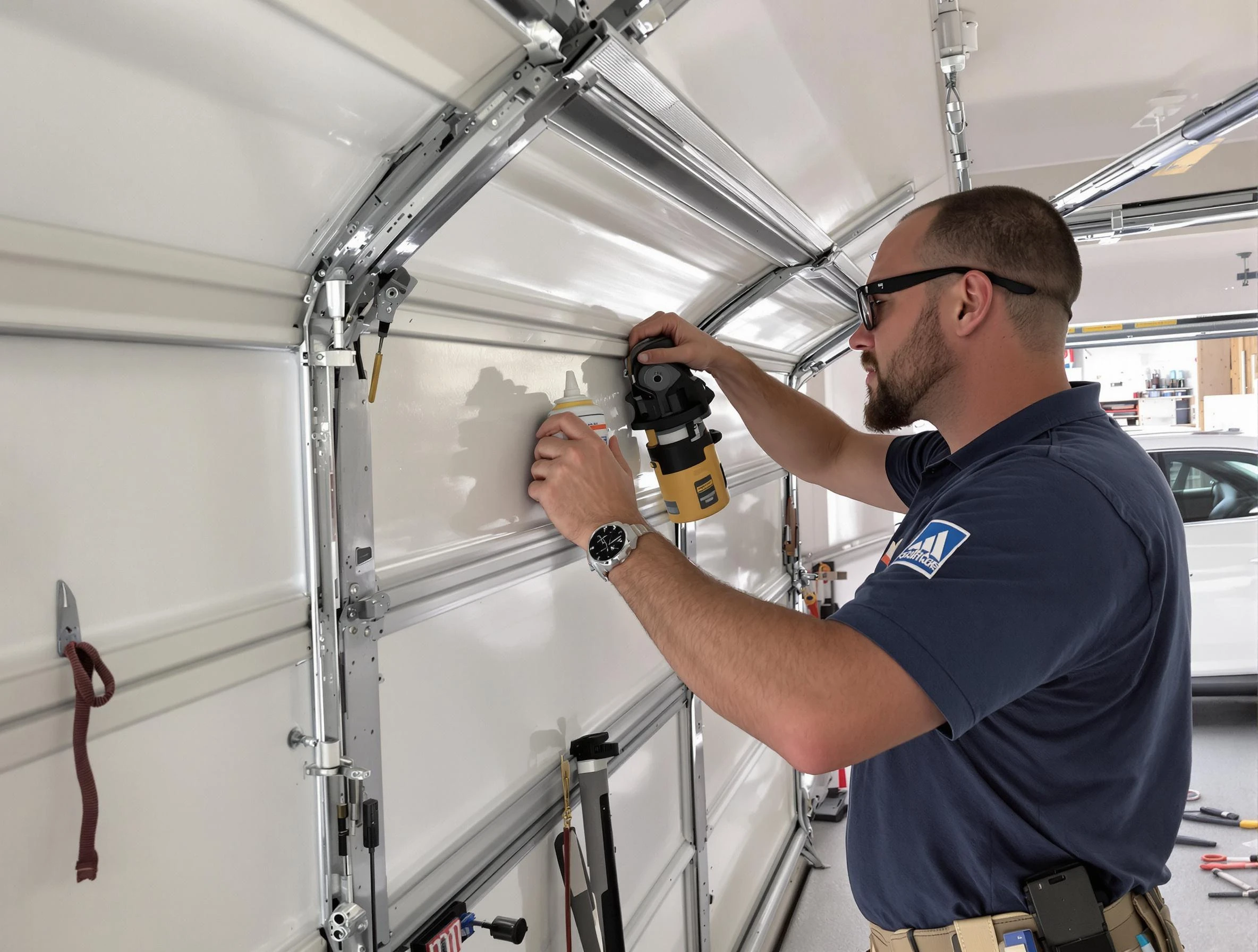 Greensburg Garage Door Repair technician quieting a noisy garage door in Greensburg
